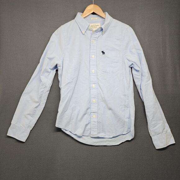 Abercrombie & Fitch Shirt Boys Medium Blue Oxford Button Down Muscle Fit Moose - Picture 1 of 14